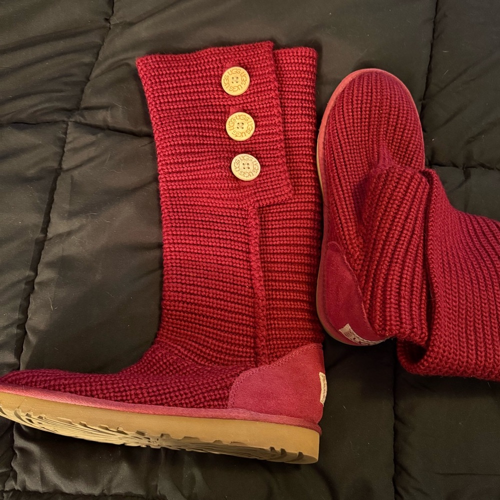 UGG Burgundy Cardi Knit Boots